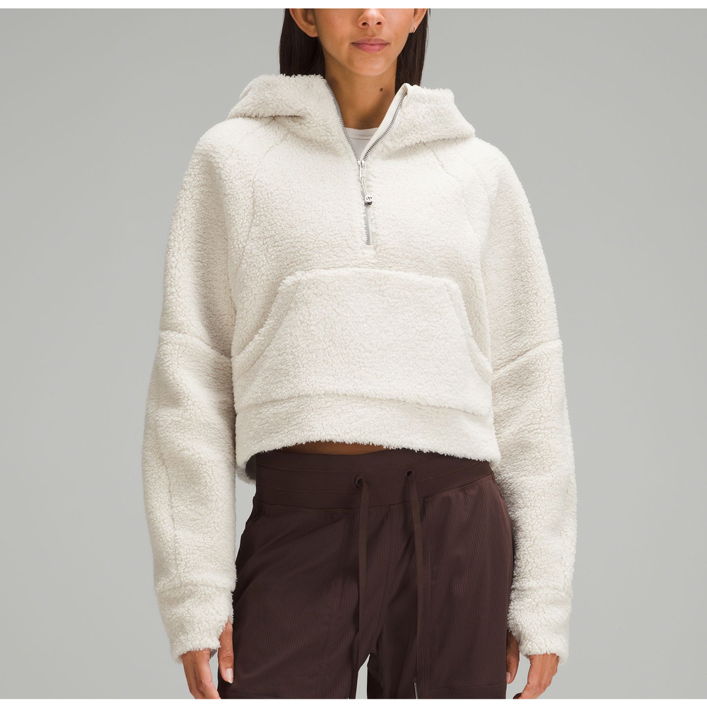 Lululemon 'Scuba' White Oversized Half-Zip Fleece Hoodie Size M